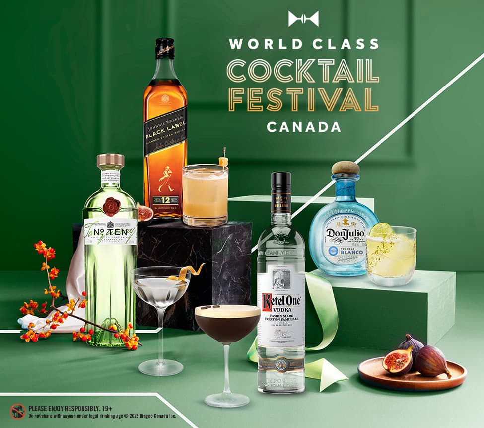 Two Ketel One Martinis next to a bottle of Ketel One Vodka.